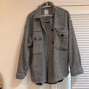 Juniors SO HoundStooth Fringe Jacket